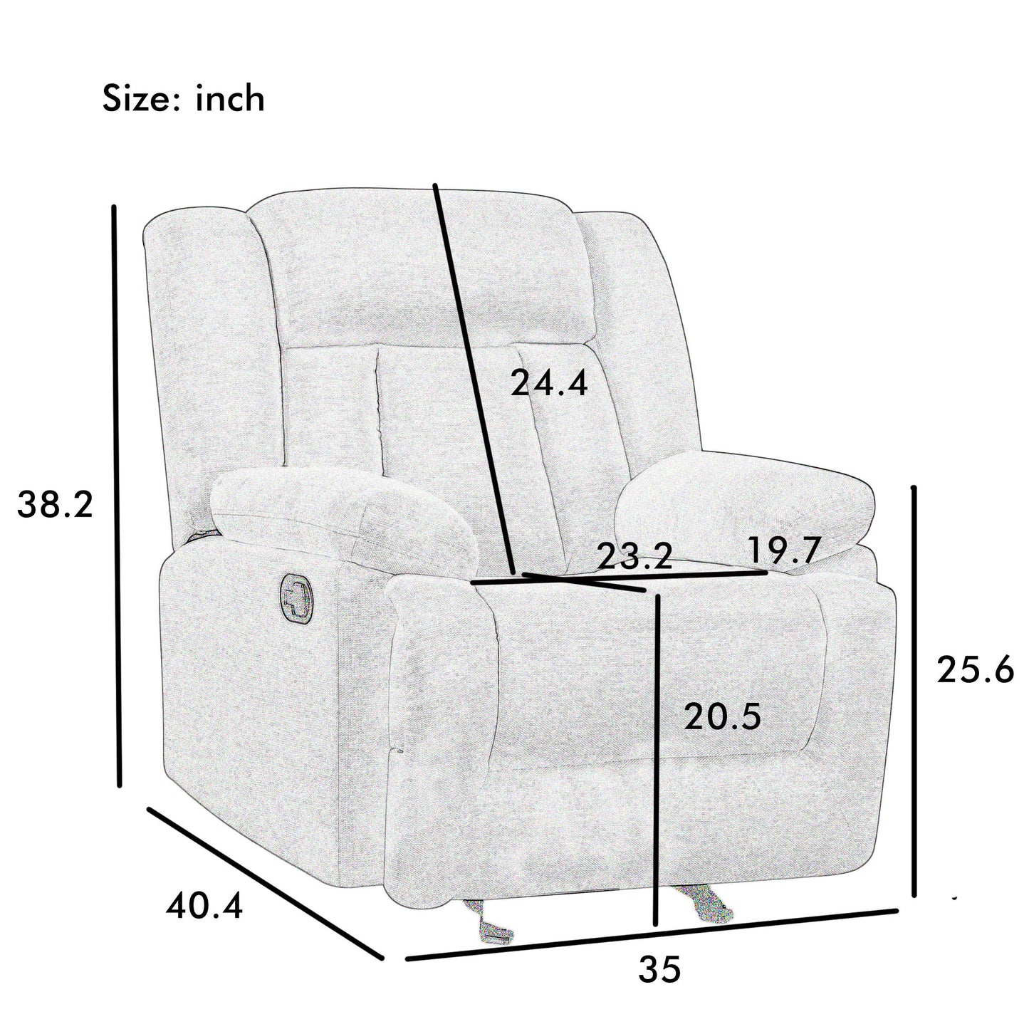 Manual Recliner Chair, Heavy Duty Reclining Mechanism with Thick Seat and Backrest, Elderly Single Recliner Rocker Sofa for Bedroom Home Theater Office, 35"L x 40"W x 38"H, Blue
