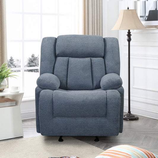 Manual Recliner Chair, Heavy Duty Reclining Mechanism with Thick Seat and Backrest, Elderly Single Recliner Rocker Sofa for Bedroom Home Theater Office, 35"L x 40"W x 38"H, Blue