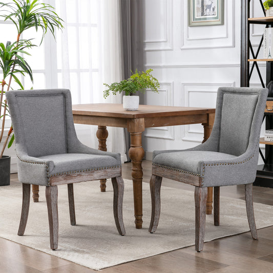 SYNGAR Upholstered Thickened Fabric Dining Chairs Set of 2, Solid Wood Contemporary Kitchen Chairs for Dining Room, Accent Chairs with Nail Head Decor, Gray