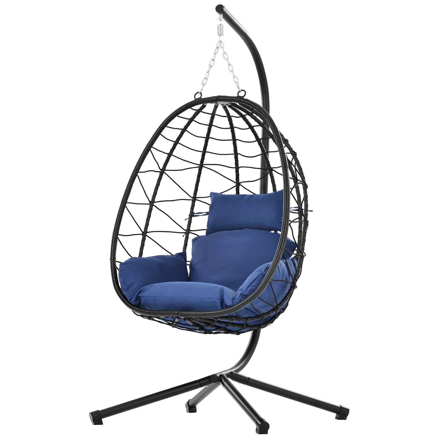 SYNGAR 2 Piece Indoor Outdoor Patio Wicker Hanging Chairs, Swing Hammock Egg Chairs Waterproof Cushions with Steel Frame, 300lbs Capacity for Patio Balcony Bedroom Living Room, Navy Blue