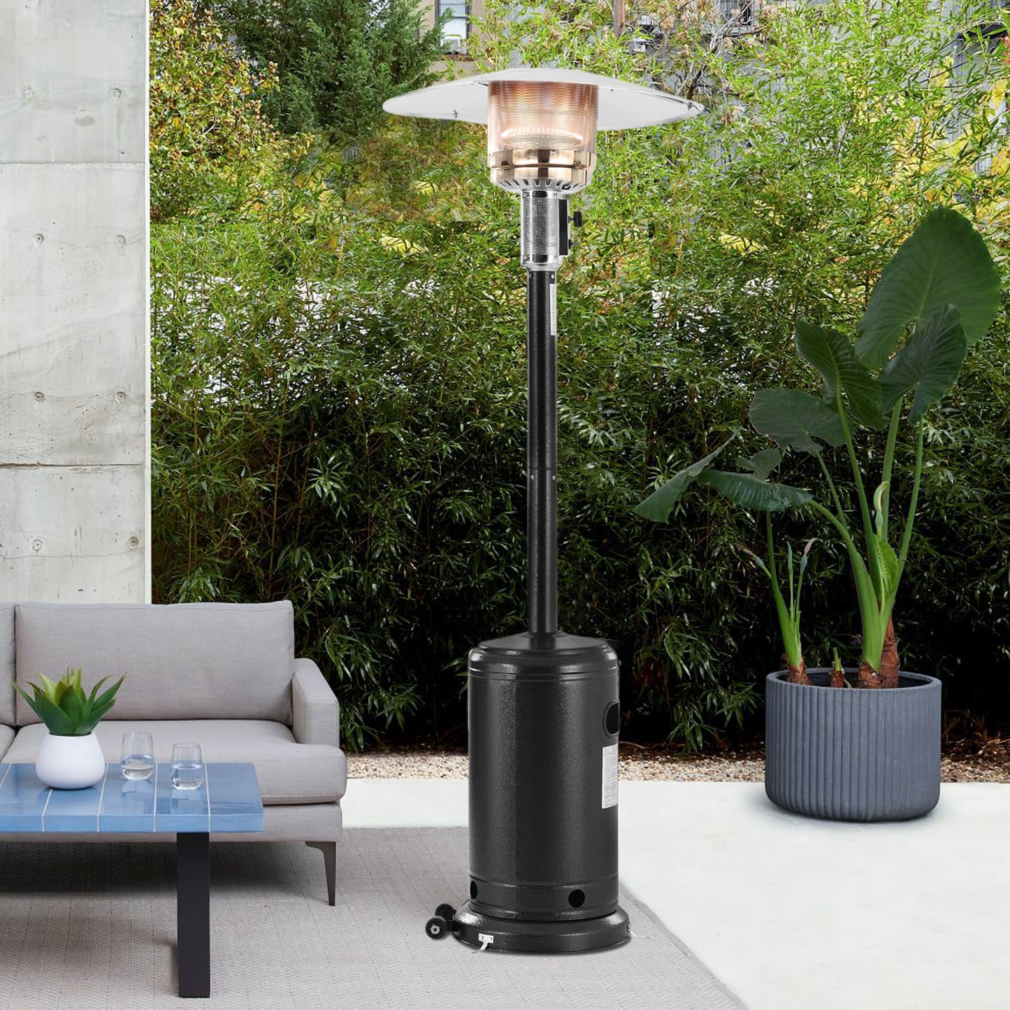 Outdoor Heaters for Patios, 48000BTU Propane Patio Heater with Wheels Safe Auto Shut Off Device for Commercial & Residential, Black, LJ2744