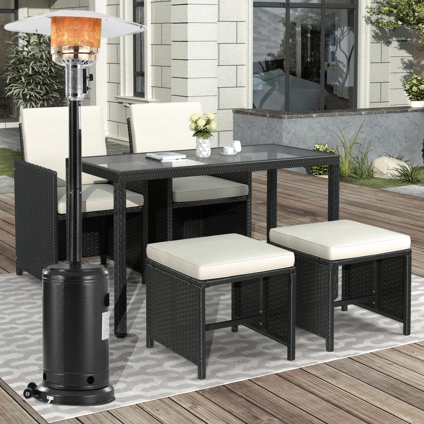 48000BTU Outdoor Heaters with Propane, Patio Heaters Propane for Outdoor Use with Wheels, Simple Ignition System for Inside Outside, Black, LJ2746