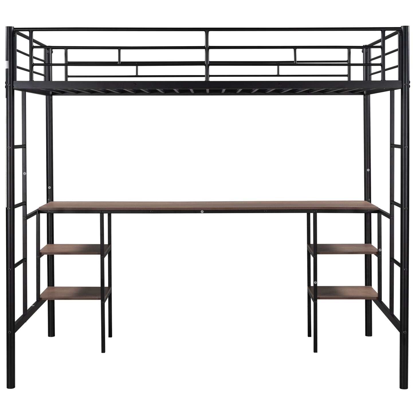 SYNGAR Metal Twin Loft Bed with Desk and Storage Shelves, Space-Saving Bed Frame with Bilateral Ladders and Safety Guard Rails for Kids Teens Adults, No Box Spring Needed
