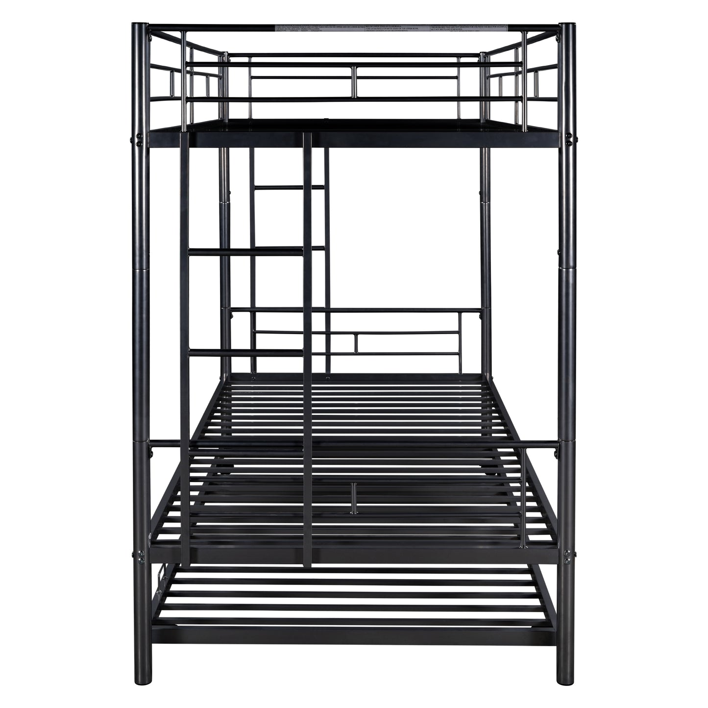 Twin over Twin Bunk Bed Frame with Trundle, SYNGAR Upgraded Bunk Beds with Ladder & Guardrail, Heavy Duty Kids Bedroom Furniture Bunk Bed for Boys and Girls, Space Saving Guest Room Bunk, Black, Y007