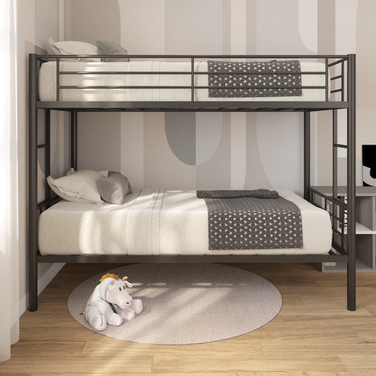 Bunk Beds Twin over Twin, Heavy Metal Bunk Bed Twin Size Sturdy 21 Slats Supported and Full-length Guardrail, Loft Bunk Bed Bedroom Furniture for Kids Teens, Black, LJ3311