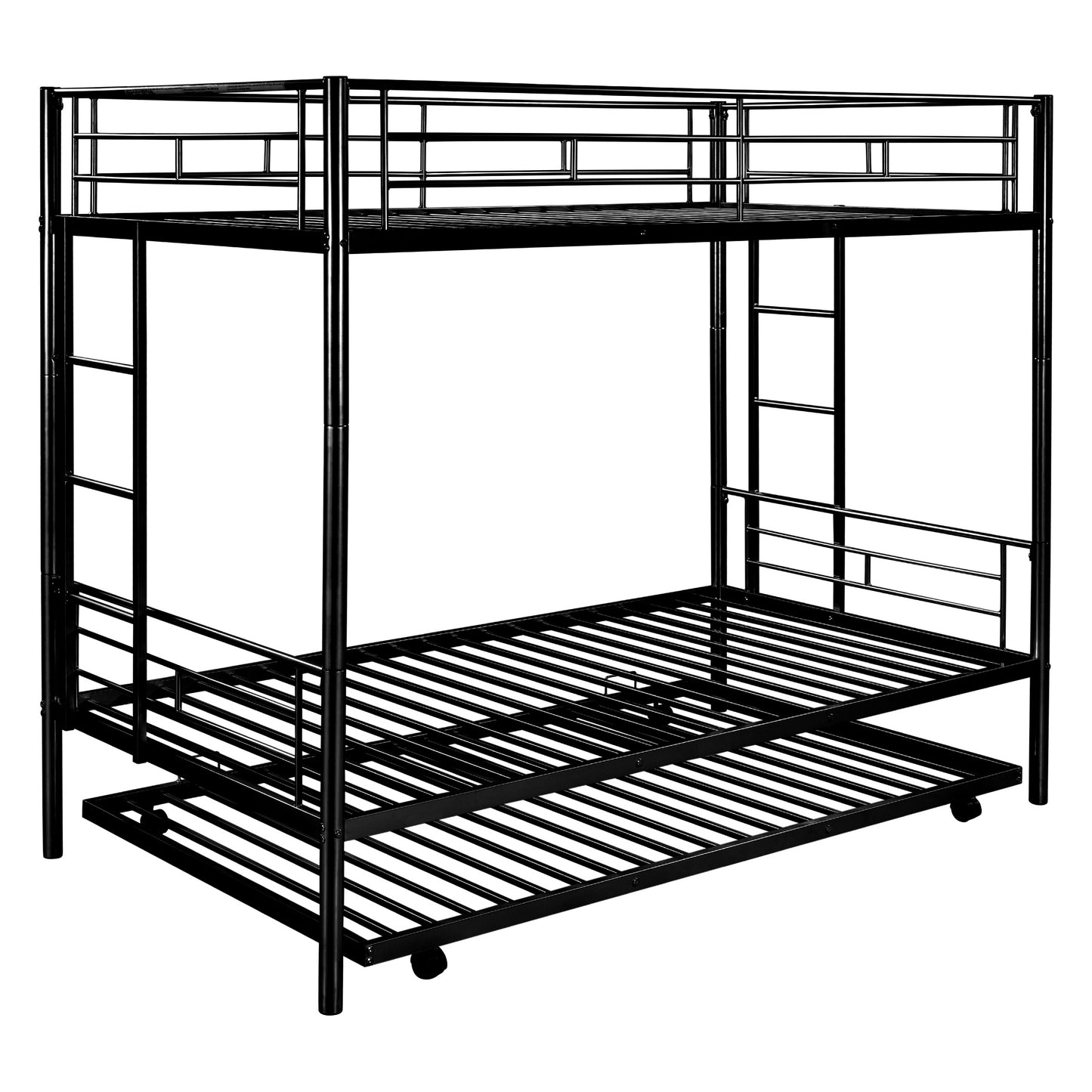 Heavy Duty Bunk Bed Frame, Kids Twin Over Twin Metal Bunk Bed with Flat Ladder & Safety Guardrail, Convertible Trundle Bunk Bed Frame, for Dorm, Bedroom, Guest Room, No Box Spring Needed, C04
