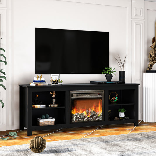 Fireplace TV Stand for TV up to 65 inches, Wood Electric Fireplace TV Console Table Stand with Storage Open Shelves, Home Living Room Entertainment Center, White, 58"L x 16"W x 24"H