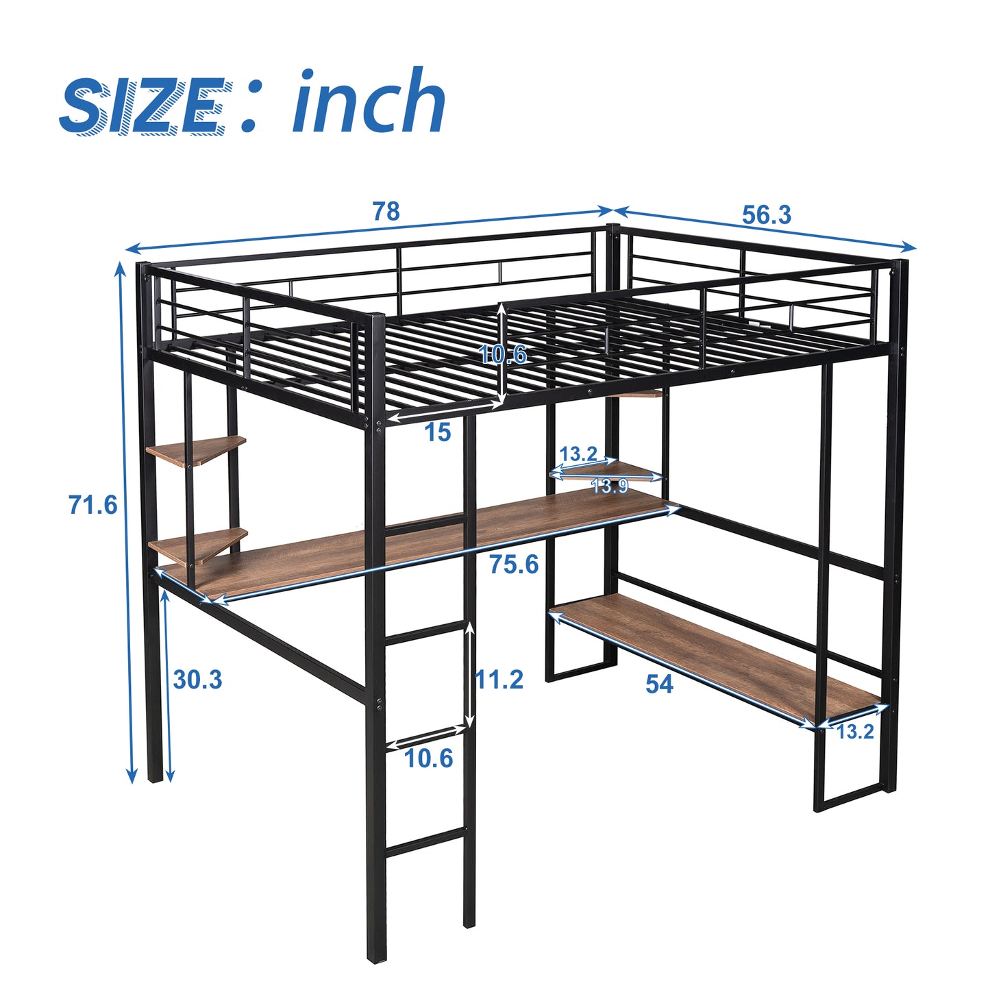 Full Loft Bed, New Upgraded Metal Bunk Bed with Long Desk & Shelves, Full Size Bed Frame No Box Spring Needed, Loft Bed with Vertical Ladder, Full Bunk Bed Kids Bedroom Furniture, Black