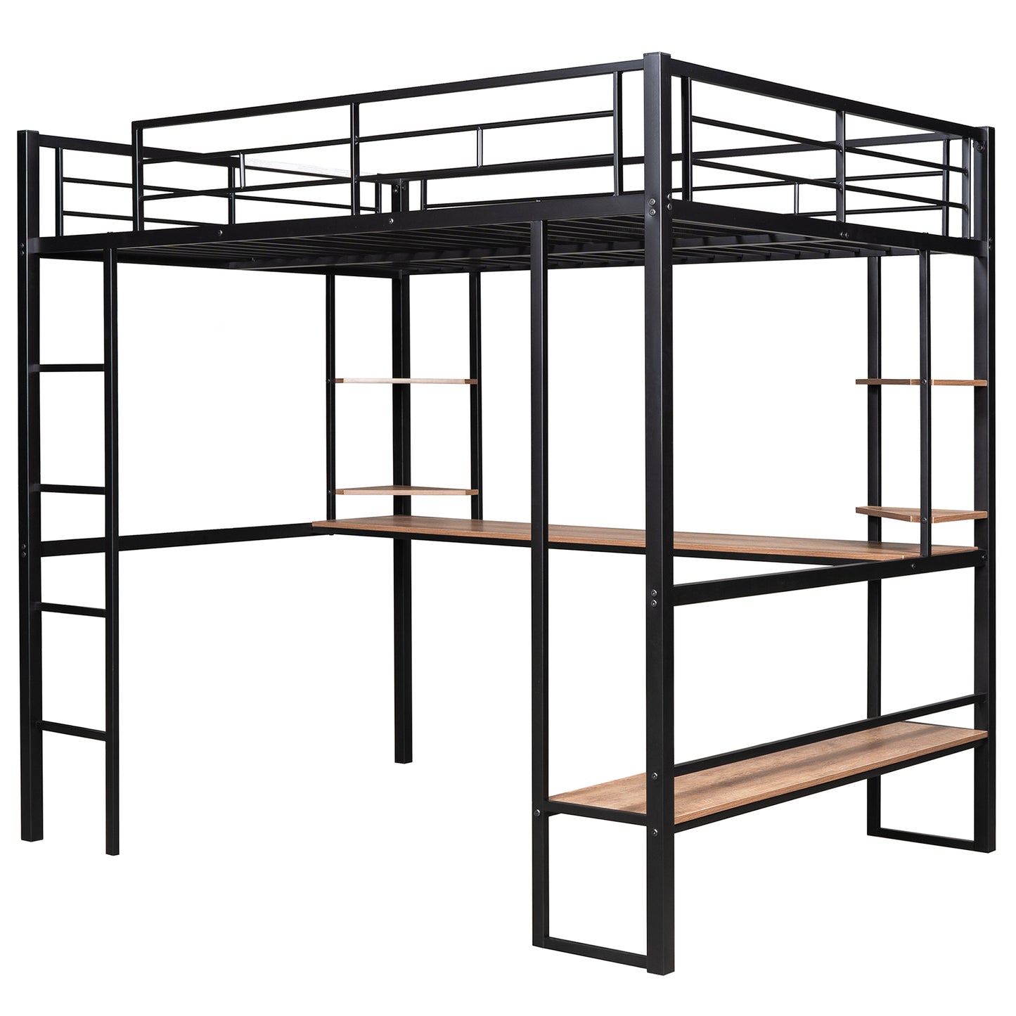 Full Loft Bed, New Upgraded Metal Bunk Bed with Long Desk & Shelves, Full Size Bed Frame No Box Spring Needed, Loft Bed with Vertical Ladder, Full Bunk Bed Kids Bedroom Furniture, Black