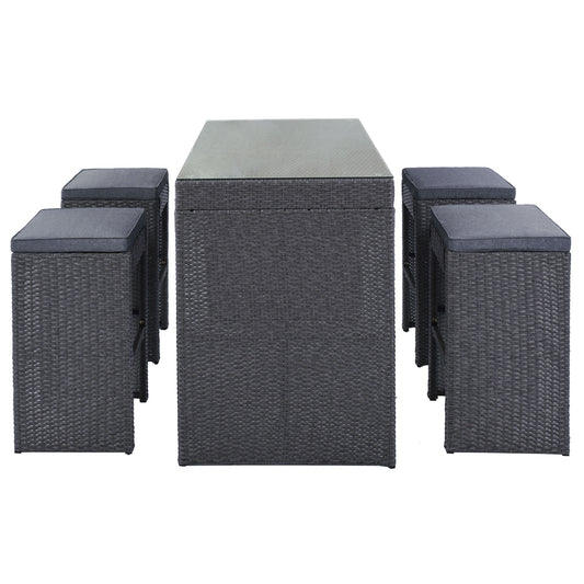 SYNGAR Outdoor Bar Set of 5, Patio Rattan Bar Dining Set with High Table and Cushioned Bar Stools, Counter Height Table Set with Chairs, Wicker Furniture Conversation Set for Garden Balcony Pool Deck