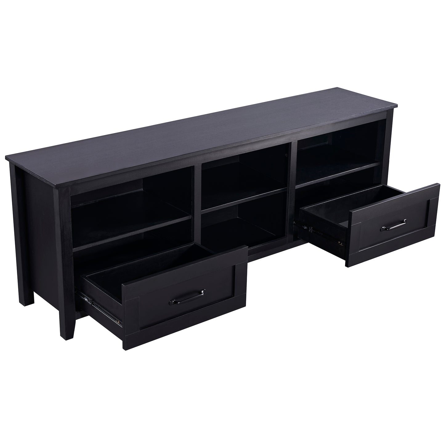 SYNGAR Farmhouse TV Stand for 70 inch TV, Wooden TV Cabinet Console Table with 2 Drawers and 4 Storage Compartments, Entertainment Center for Living Room, Traditional Black, 70"L x 15"W x 25"H