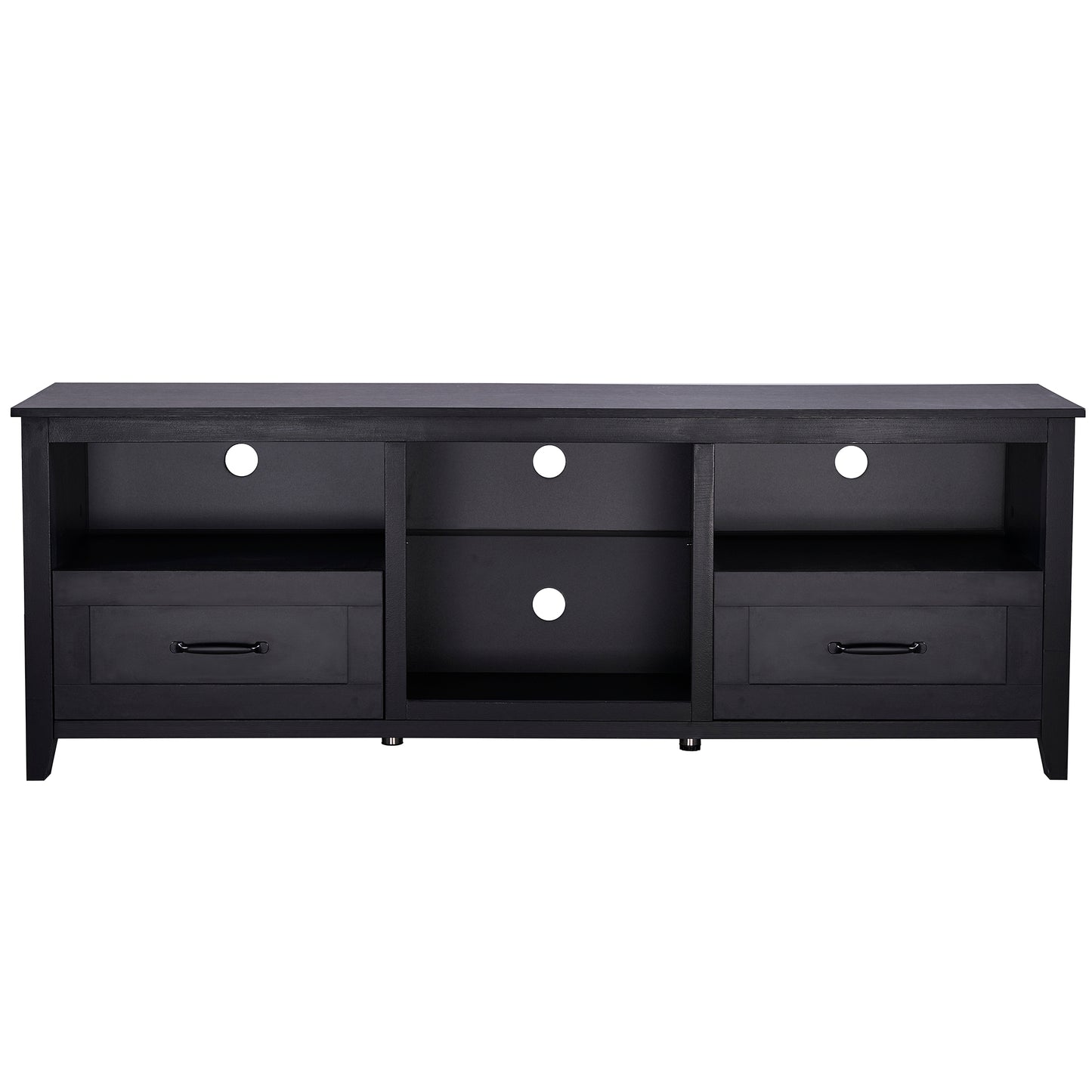 SYNGAR Farmhouse TV Stand for 70 inch TV, Wooden TV Cabinet Console Table with 2 Drawers and 4 Storage Compartments, Entertainment Center for Living Room, Traditional Black, 70"L x 15"W x 25"H