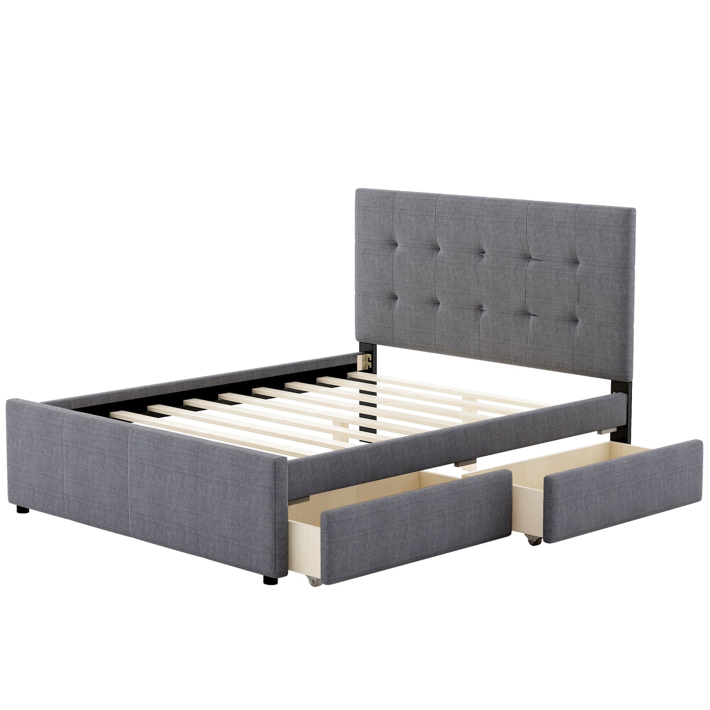 SYNGAR Upholstered Platform Bed Frame with Headboard and Footboard, Queen Size Bed Frames with Storage, No Box Spring Needed, Bedroom Furniture Storage Bed Frame for Kids Teens Adults, Gray
