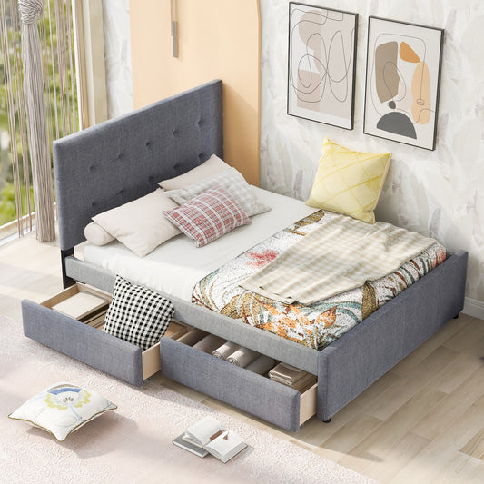 SYNGAR Upholstered Platform Bed Frame with Headboard and Footboard, Queen Size Bed Frames with Storage, No Box Spring Needed, Bedroom Furniture Storage Bed Frame for Kids Teens Adults, Gray