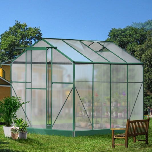 8' x 6' Walk-in Greenhouse for Outdoor, Garden Greenhouse with Metal Frame, Sliding Door, Adjustable Roof Vent and Rain Gutter, Backyard Greenhouse for Plants in Winter, Y004