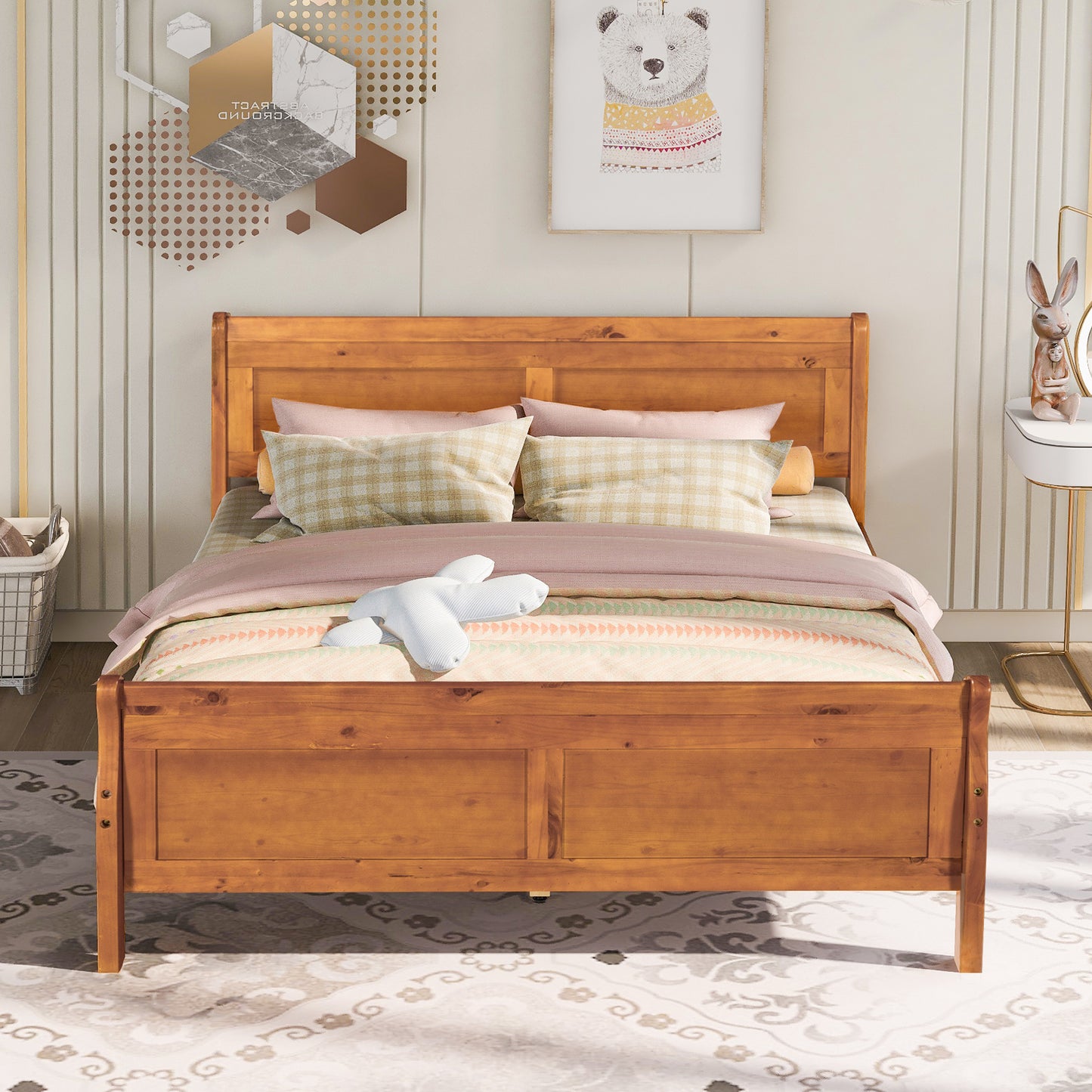 White Wood Twin Bed Frame with Headboard and Footboard, No Box Spring Needed