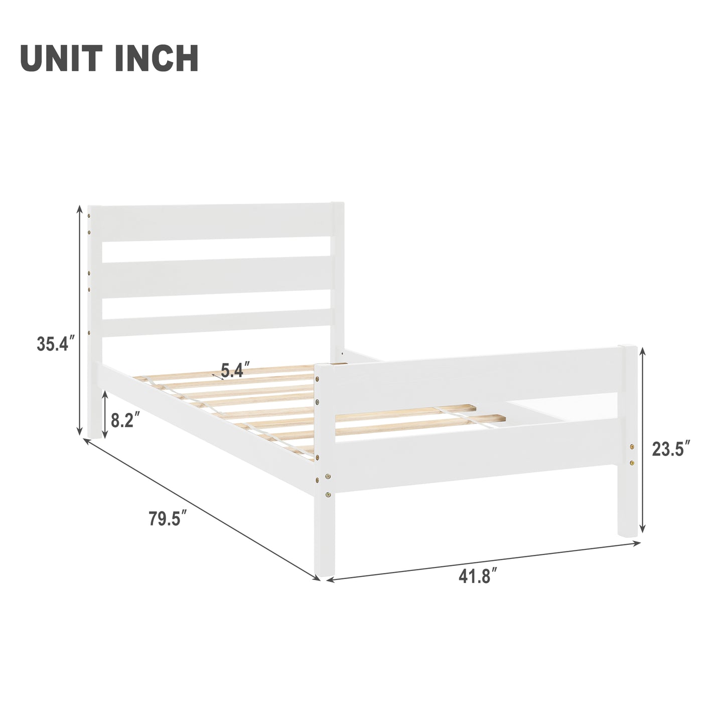 Wood Twin Platform Bed Frame with Headboard and Footboard for Kids Boys Girls Teens Adults, White, LJ798