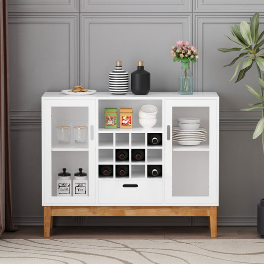 SYNGAR White Buffet Cabinet, Wood Sideboard Storage Cabinet with drawers and wine shelf for Living Room Dining Room Kitchen