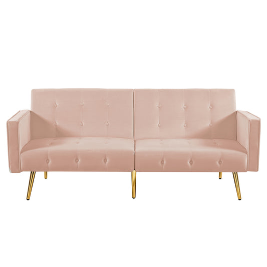 SYNGAR Futon Sofa Bed, Mid Century Velvet Fabric Futon Sofa with Wood Legs, Convertible Daybed with 3 Adjustable Positions, Couches and Sofas, Modern Stylish Sleeper Sofa Bed for Living Room, Blue