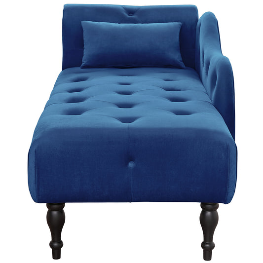 SYNGAR Tufted Upholstered Velvet Rolled Arm Chaise Lounges Indoor Chair, Right Arm Facing Chaise Lounge with Pillow, Nailhead Trim and Solid Wood Legs for Living Room Bedroom Office, Blue