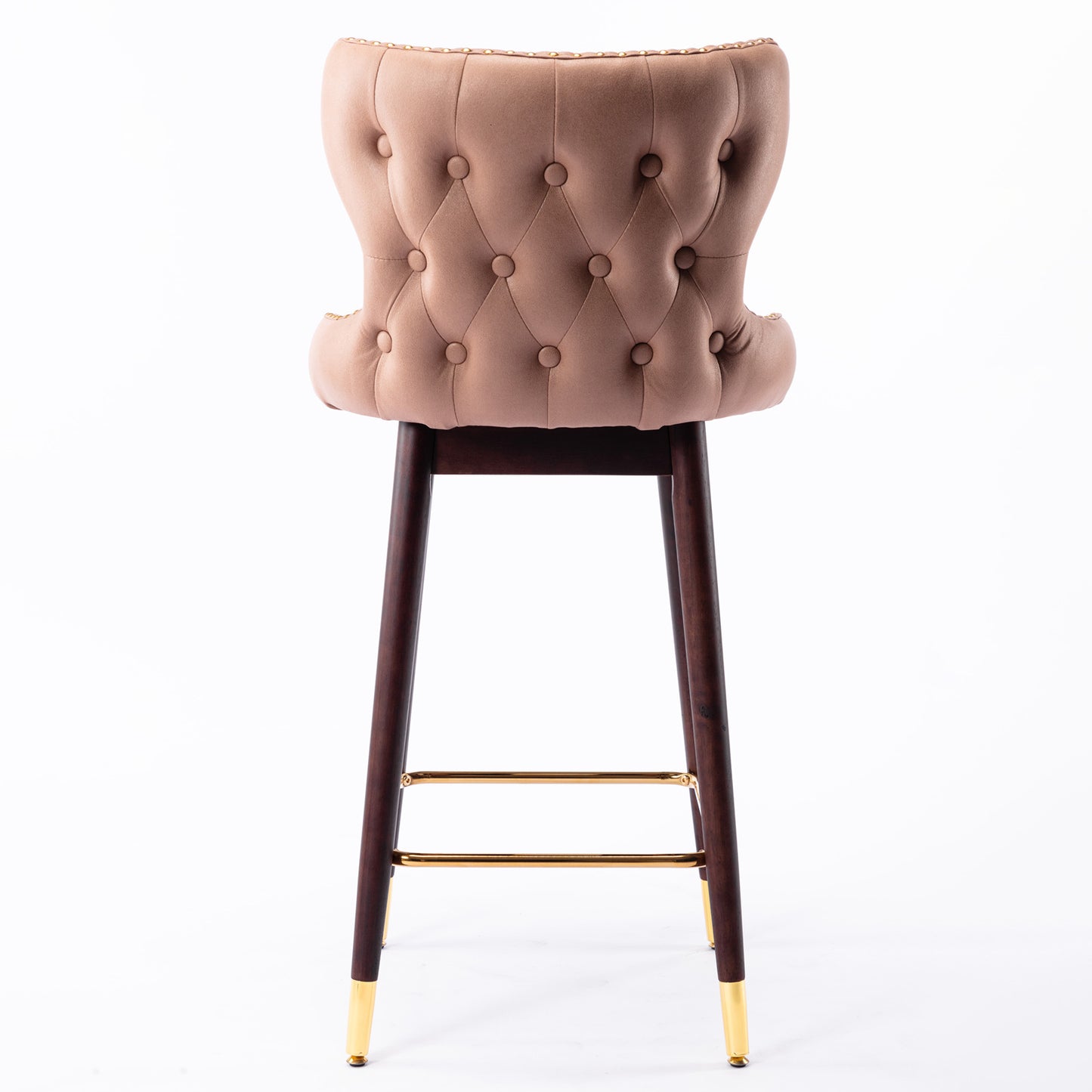 SYNGAR Modern Bar Chairs Set of 2, Contemporary Fabric Faux Leather Bar Stools Tool, Counter Stools with Tufted Nailheads and Wood Legs, High End Style Bar Chairs, khaki