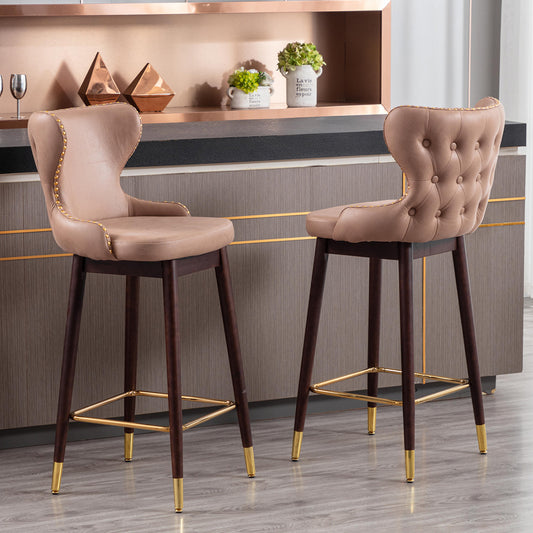SYNGAR Modern Bar Chairs Set of 2, Contemporary Velvet Upholstered Bar Stools Tool and Counter Stools with Nailheads and Gold Tipped Black Metal Legs, Black Leisure Style Bar Chairs, Black