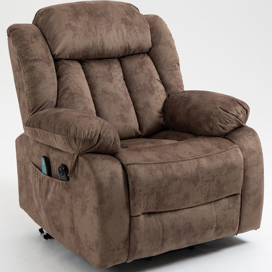 Massage Recliner Chair with Heat Function Electric Lift Chair Recliner Fabric Single Sofa Heavy Duty Living Room Bedroom Furniture Reclining Chair, Large Side Pocket, Brown