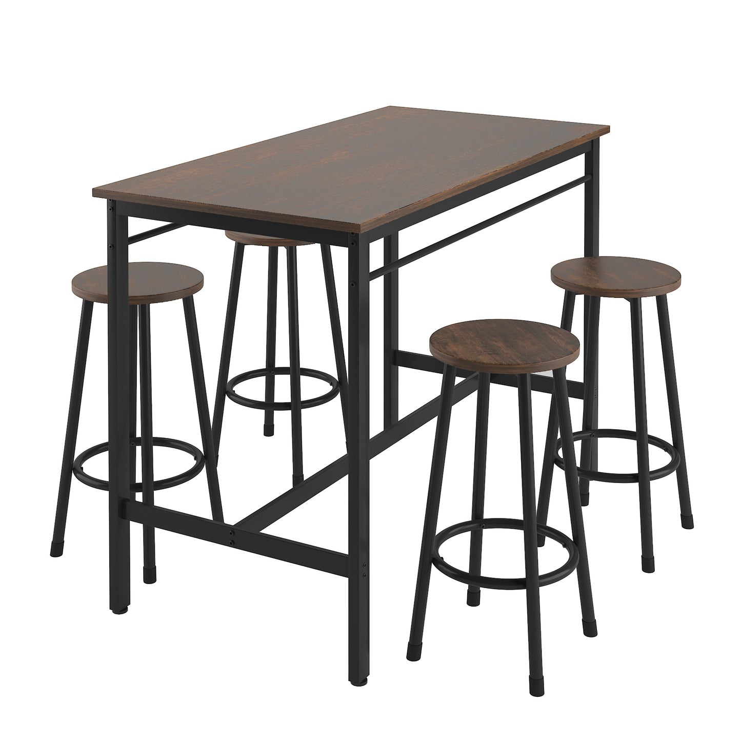 Counter Height Table Set of 5, Breakfast Bar Table and Stool Set, Minimalist Dining Table with Backless Stools, Wood Pub Table & Chair Set for Kitchen Apartment Bistro - Space Saving