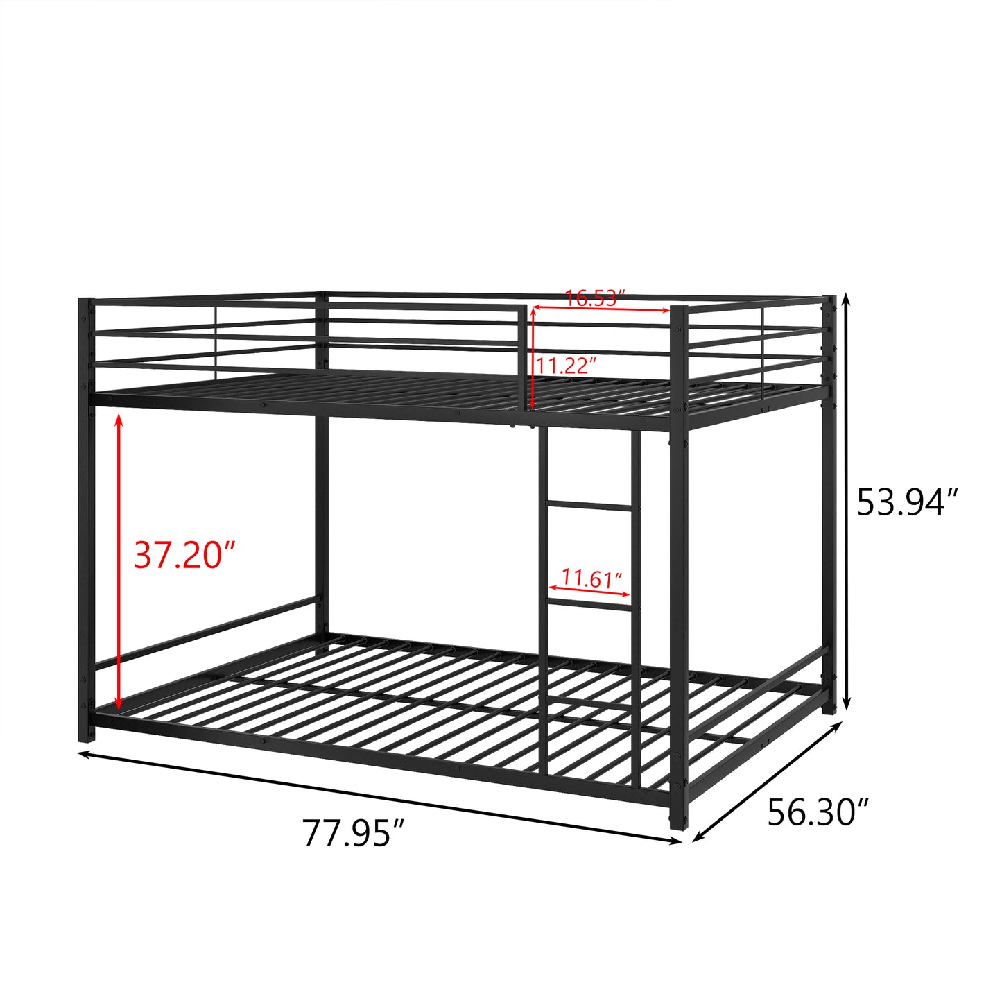 Bunk Bed Full over Full, SYNGAR Space Saver Bunk Bed with Heavy-Duty Metal Frame, Safety Guardrail & Ladder, Full Size Metal Bunk Bed Frame for Kids Boys Girls, No Box Spring Needed, Black, D1961