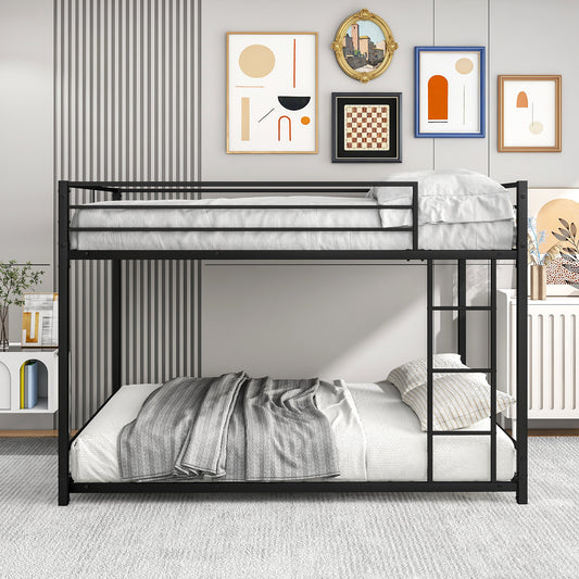 Bunk Bed Full over Full, SYNGAR Space Saver Bunk Bed with Heavy-Duty Metal Frame, Safety Guardrail & Ladder, Full Size Metal Bunk Bed Frame for Kids Boys Girls, No Box Spring Needed, Black, D1961