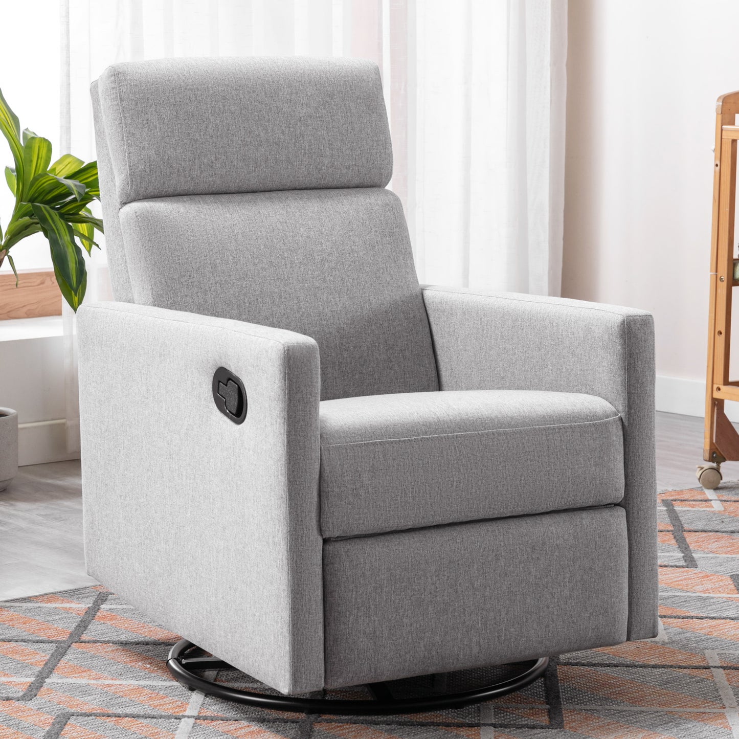 Manual Recliner Chair, Heavy Duty Reclining Mechanism with Thick Seat and Backrest, Elderly Single Recliner Rocker Sofa Swivel Glider Chair for Nursery Bedroom Home Theater Office, Gray