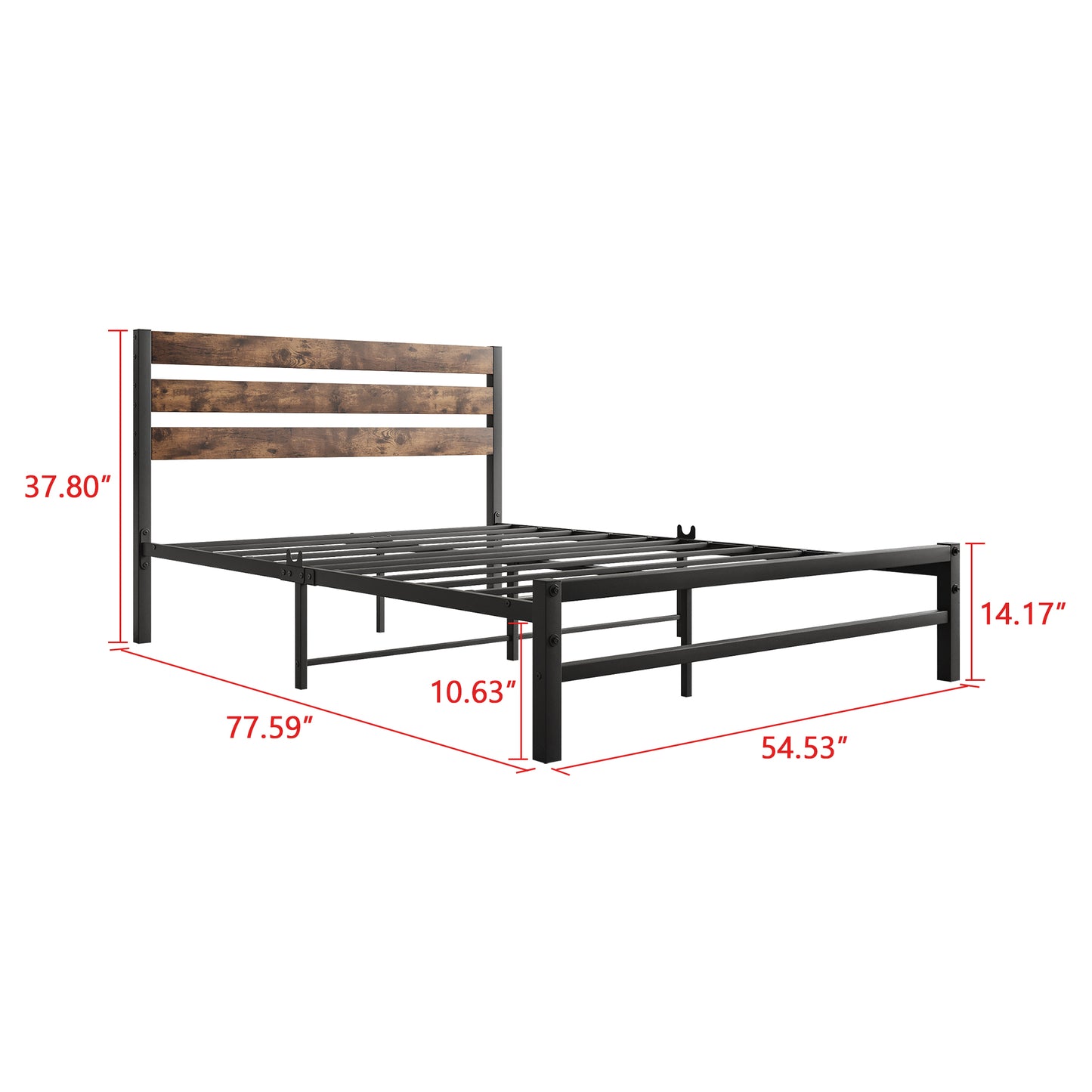 SYNGAR Full Size Bed Frame with Strong Metal Slats, Iron Platform Bed Frame with Rustic Wooden Headboard, Mattress Foundation with 400LBS Load Capacity, Noise Free, No Box Spring Needed, Black