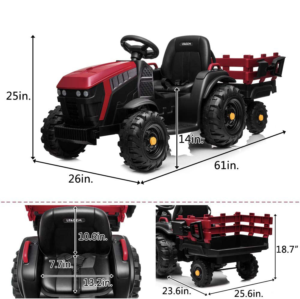 SYNGAR Electric Kids Toys, Children Ride-on Tractor with Trailer, 12V Battery Powered Car with Safety Belt, MP3 Player, Head Lights, USB Port, Motorized Tractor for Boys Girls Gift, K1036