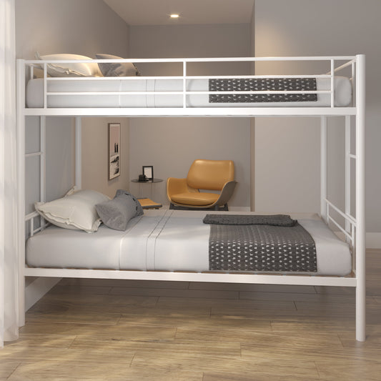 SYNGAR Bunk Beds Twin over Twin, Heavy Metal Bunk Bed Twin Size Sturdy 21 Slats Supported and Full-length Guardrail, Loft Bunk Bed Bedroom Furniture for Kids Teens, White, LJ3318