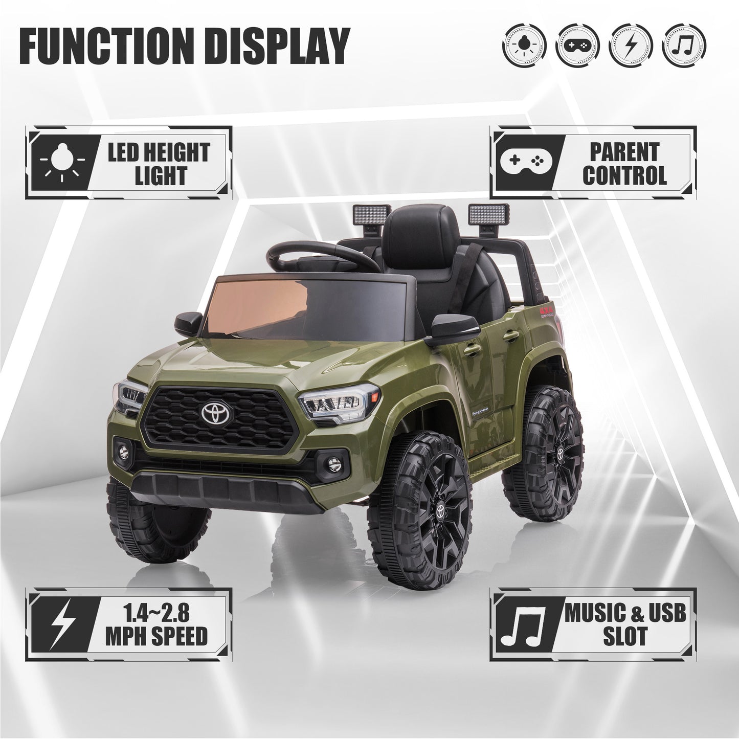 SYNGAR Kids 12V Licensed Toyota Tacoma Powered Ride on Car, Electric Ride on Toy with Remote Control, MP3 Player and LED Lights, Battery Powered Car Vehicle for Kids Boys Girls Gift, Green, Y018