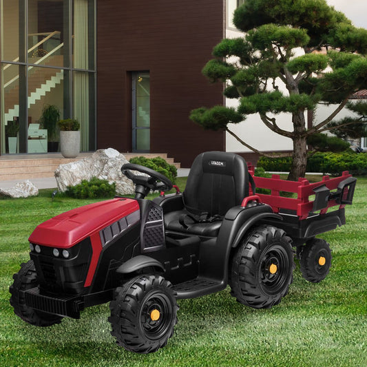 SYNGAR Electric Kids Toys, Children Ride-on Tractor with Trailer, 12V Battery Powered Car with Safety Belt, MP3 Player, Head Lights, USB Port, Motorized Tractor for Boys Girls Gift, K1036