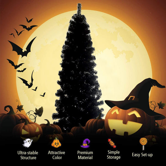 SYNGAR 7.5FT Pencil Christmas Tree, Slim Artificial Xmas Tree with 840 Branch Tips, Christmas Decor, Black