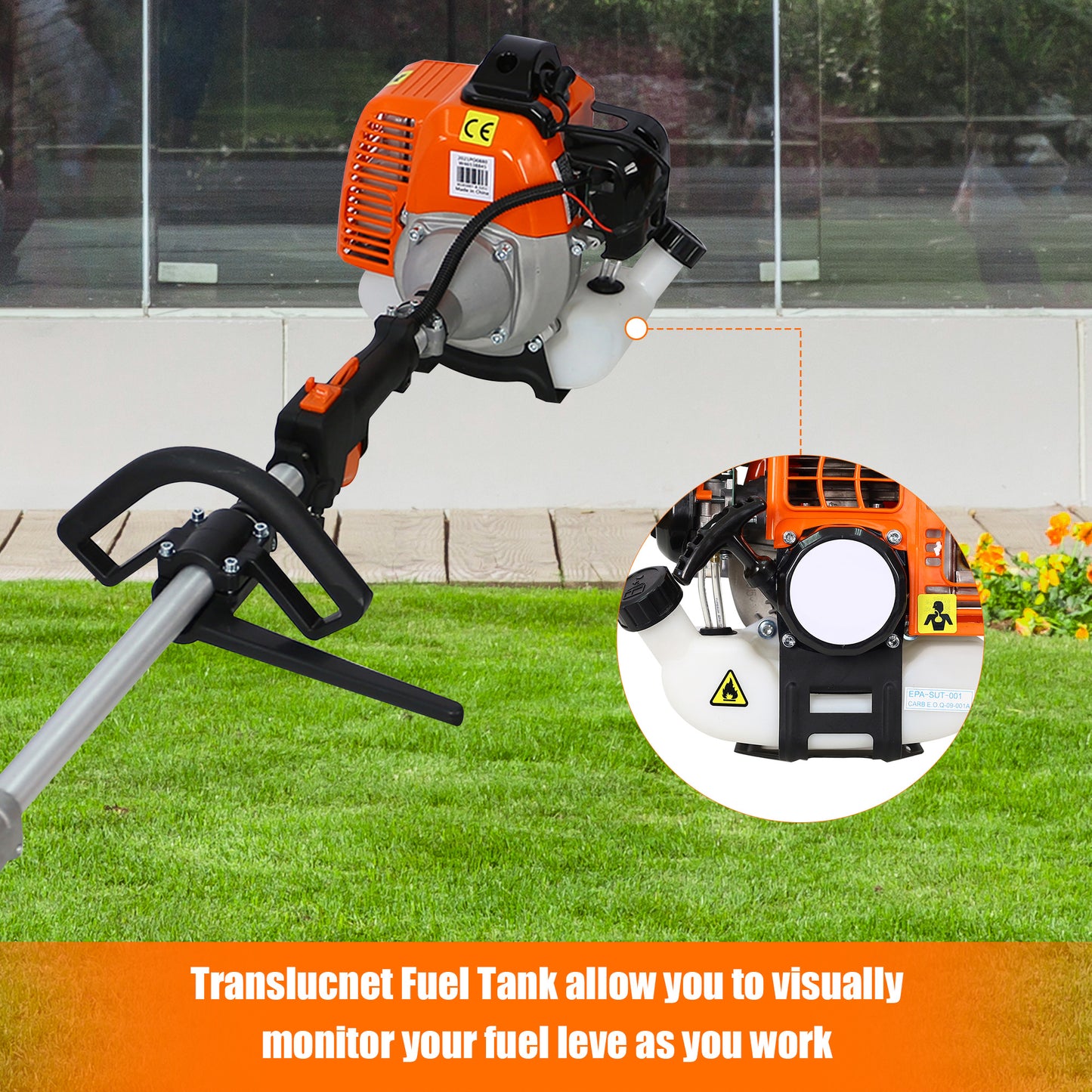 4-in-1 Grass Trimmer Weed Eater Combos, 33CC 2-Cycle Full Crank Shaft Gas Powered Weed Eater with Gas Pole Saw, Hedge Trimmer and Brush Cutter, Grass Trimming Tool for Garden, Lawn Care, Y014