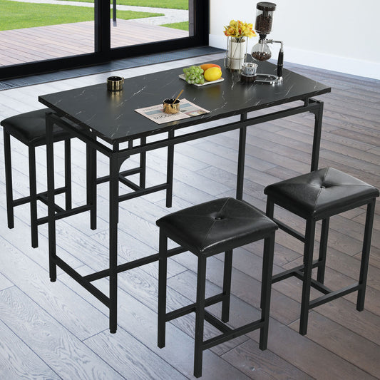 SYNGAR 5 Piece Dining Table Set, Modern Pub Table Set W/ 4 PU Leather Cushioned Stools, Counter Height Faux Marble Bar Table Set, 4-Person Dining Table & Stools Set, Kitchen Breakfast Table Set, Y008