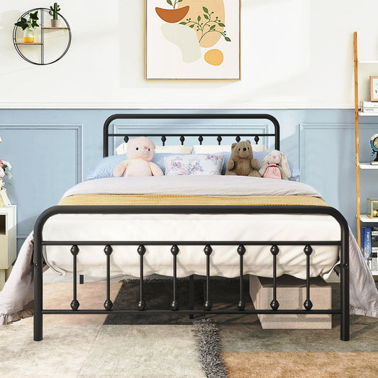 SYNGAR Black Full Bed Frame for Kids Teens Adults, Vintage Style Metal Platform Bed Frame with Headboard and Footboard, Heavy Duty Full Size Bed Frame Bedroom Furniture, No Box Spring Needed