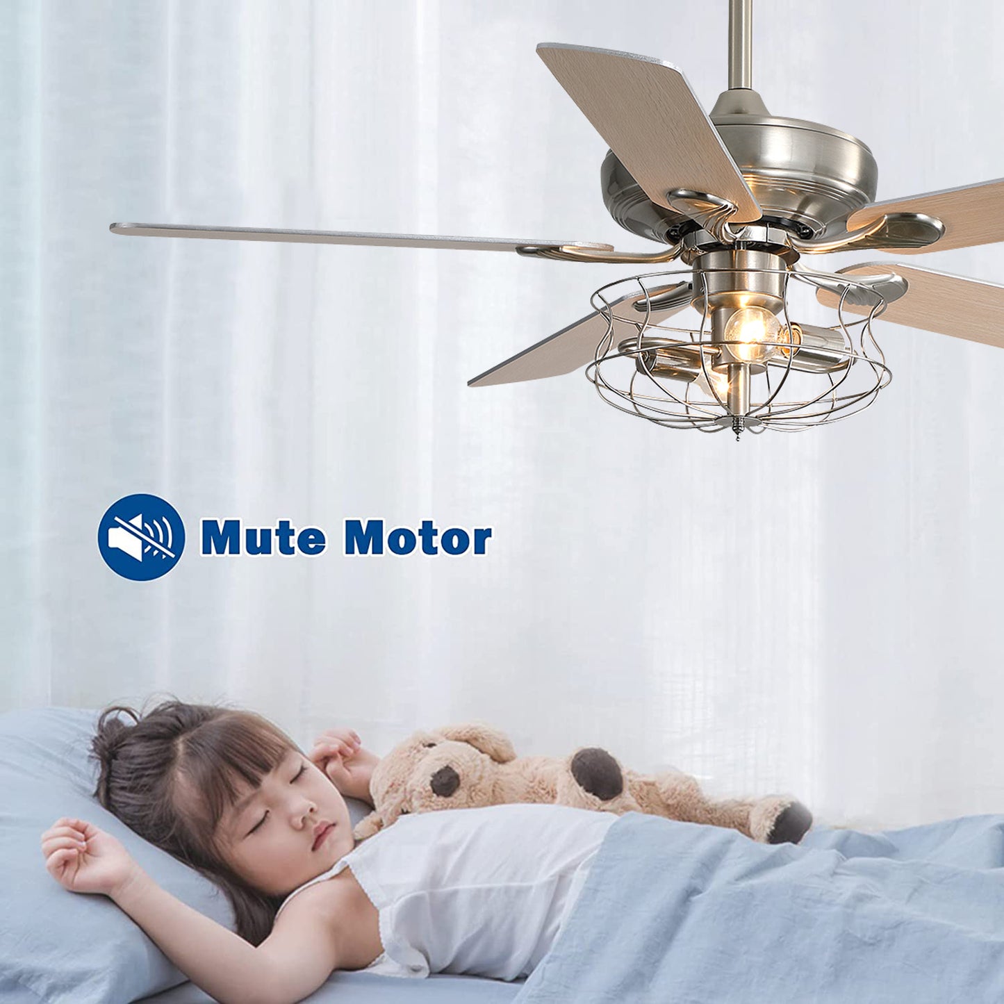 52-Inch Metal LED Ceiling Fan with Lights and Remote Control for Living Room, Bedroom, Dining Room, Noiseless, Reversible, Silver Finish, Modern Chandelier Fan, Indoor and Outdoor Use