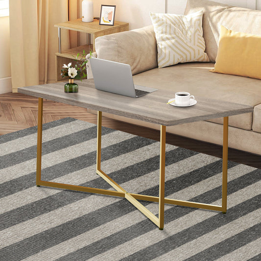 SYNGAR Industrial Coffee Table for Living Room, Wood Coffee Table Rectangle with Sturdy Gold Metal Frame and Wood Finish, Fits for Simple Rustic and Modern Style, Easy Assembly