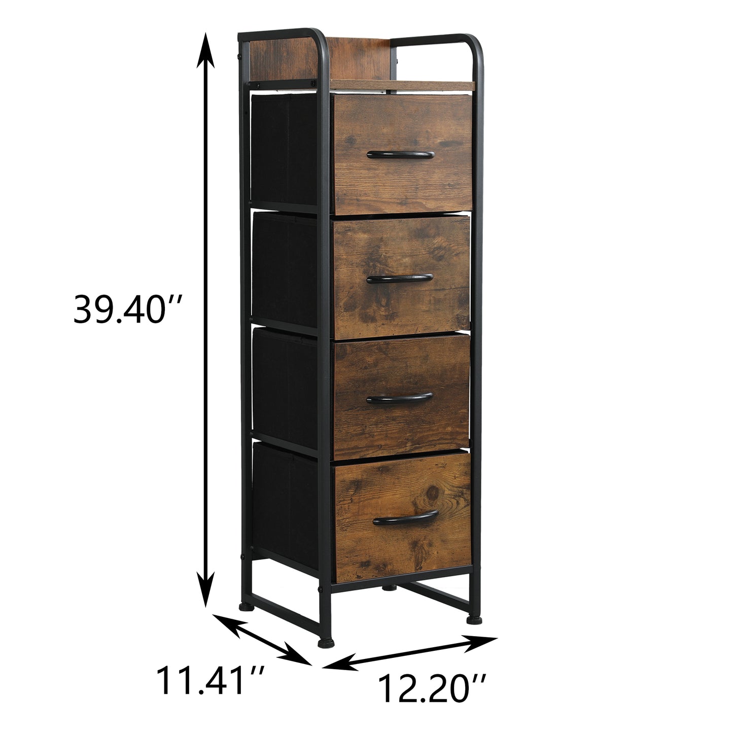 Rustic Brown 4 Drawer Dresser, Small Fabric Storage Tower with Wooden Tabletop, Dressers and Chests of Drawers, Organizer Unit for Bedroom, Living Room, Hallway, Closets and Nursery