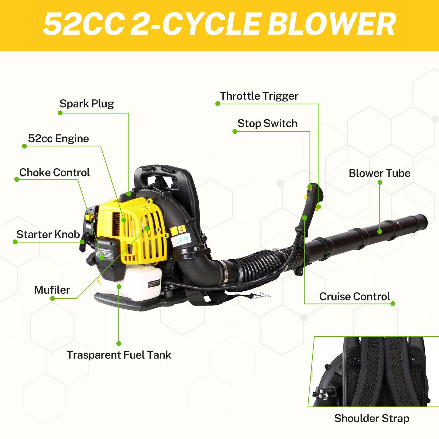 SYNGAR Gas Backpack Leaf Blower, 52CC 2-Cycle Leaf/Snow Blower with Extension Tube, for Dust Cleaning, Snow Blowing, Backyard, Garden, Work Around the House, Not for Sale in California, D7323