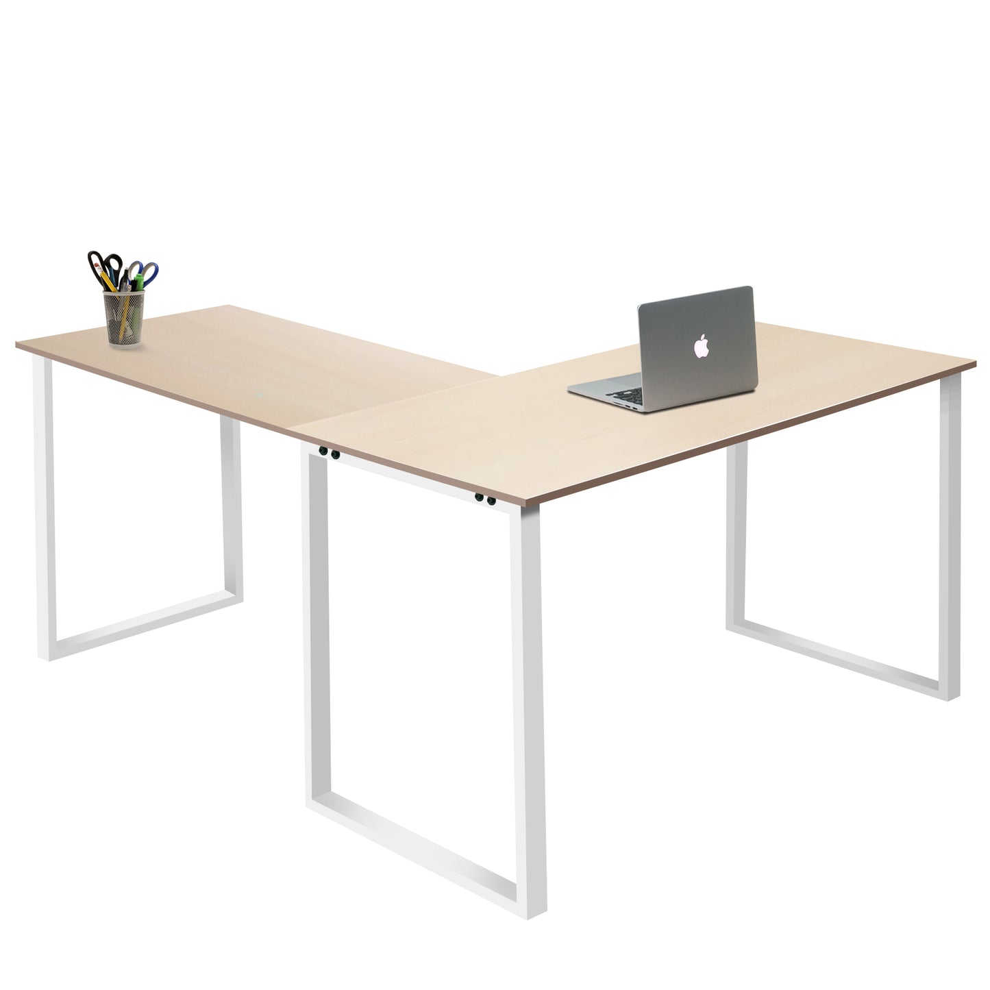 L-Shaped Computer Desk, Industrial Office Corner Desk, 58’’ Writing Study Table, Wood Tabletop Home Gaming Desk with Metal Frame, Large 2 Person Table for Home Office Workstation