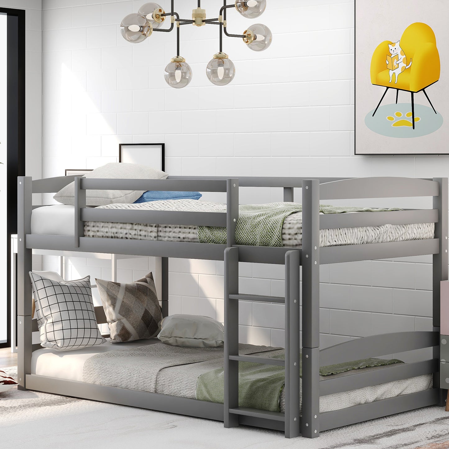 SYNGAR Twin over Twin Bunk Bed, Solid Wood Bunk Bed Frame with Ladder and Safety Guardrails, Bedroom Convertible Bunk Bed Furniture for Kids Teens Adults, No Box Spring Needed, C25