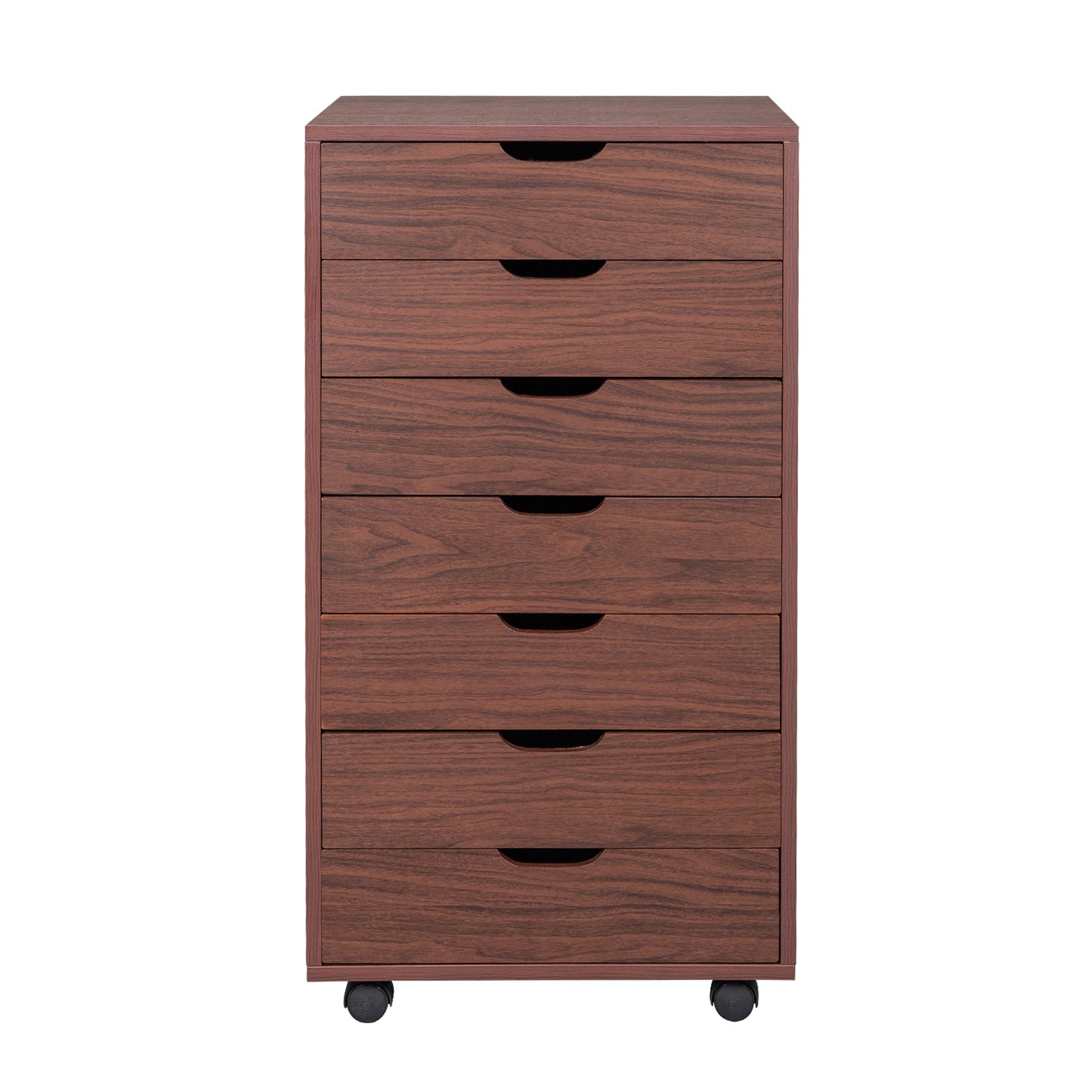 SYNGAR 7 Drawer Walnut Dresser, Modern Chest of Drawers with Wheels and Large Storage Capacity, Floor Storage Cabinet Closet for Living Room, Bedroom, Hallway, Nursery