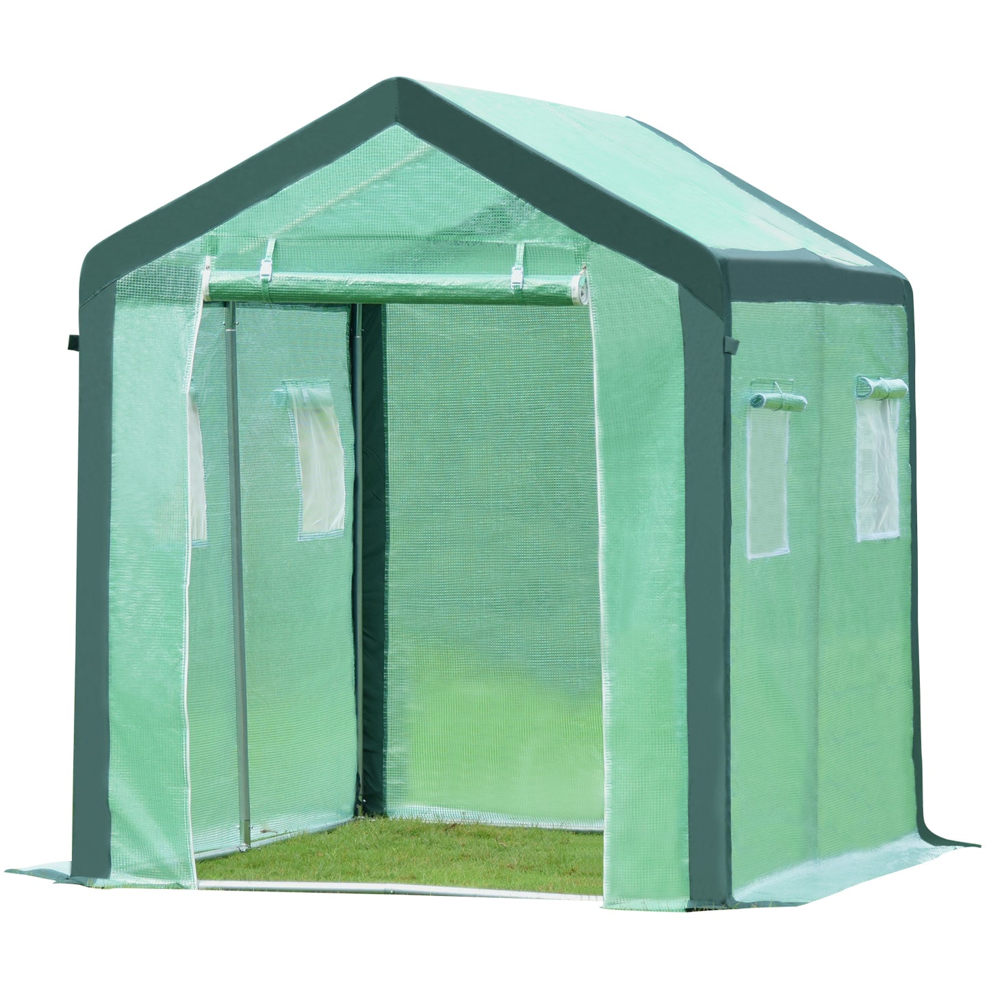 Greenhouse, 8.2' X 5.9' X 5.7' Portable Green Houses Tunnel Tent, Large Walk-in Heavy Duty Green House with 2 Zipper Entry Doors and 4 Roll-Up Windows for Patio Backyard Garden, Green, LJ1829