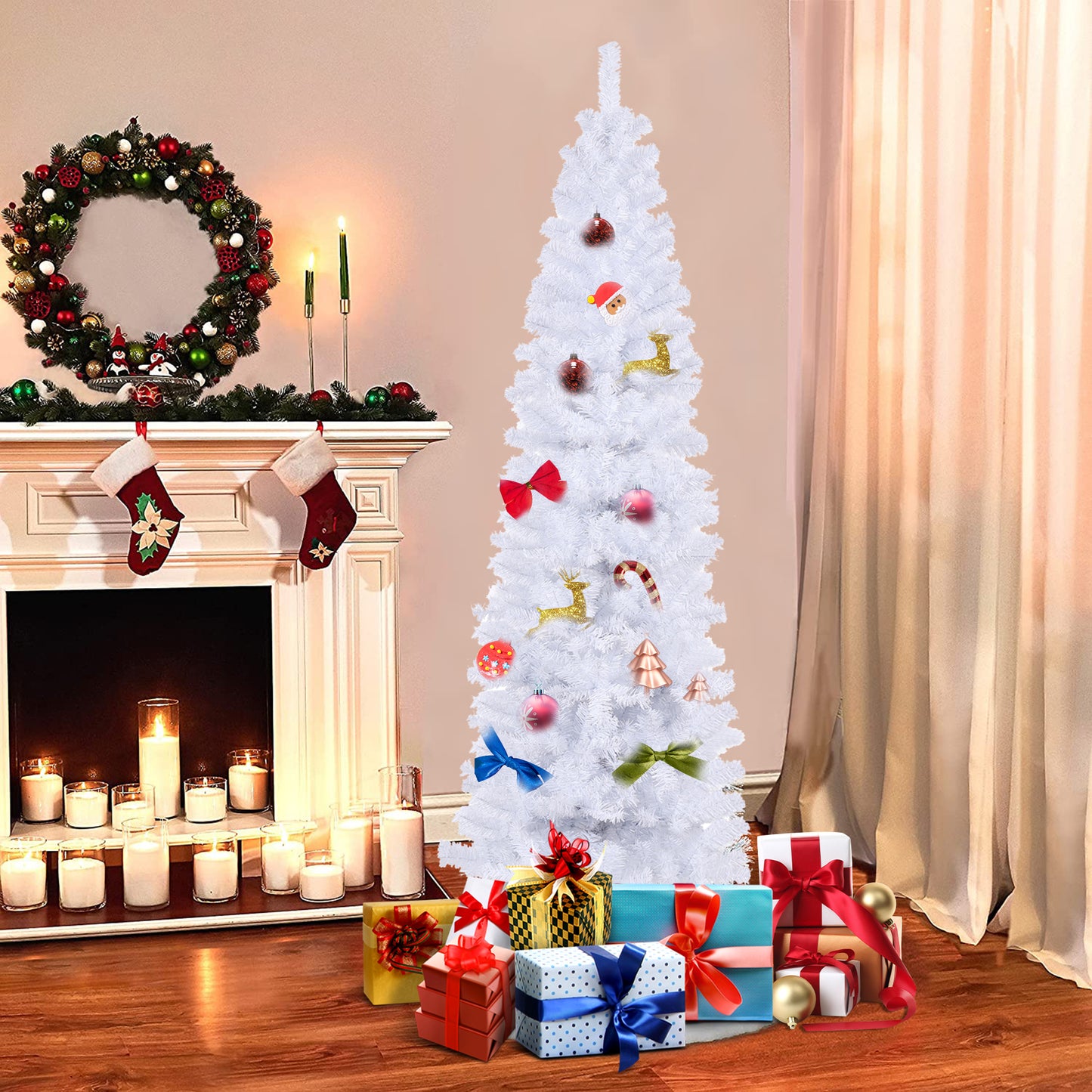 SYNGAR 7.5FT Pencil Christmas Tree, Slim Artificial Xmas Tree with 840 Branch Tips, Christmas Decor, Black
