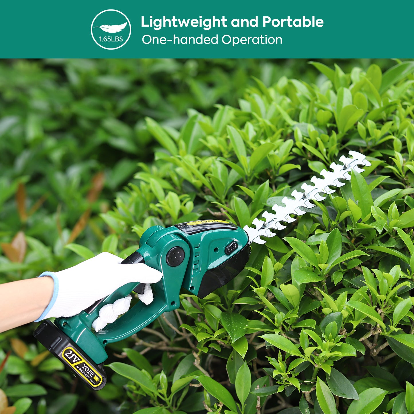 SYNGAR Electric Cordless Hedge Trimmer 2 in 1, Power Grass Shear Handheld Shrubbery Trimmer with Rechargeable Battery and Charger, 1.65lbs Lightweight, Green